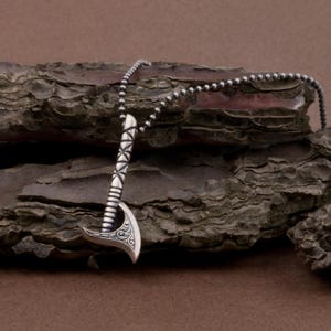 Handmade Sterling Silver Viking Axe Necklace - Mens Vintage Pendant