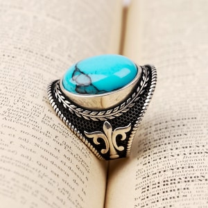 Boho Oval Turquoise Ring: Handmade 925 Sterling Silver Statement Jewelry