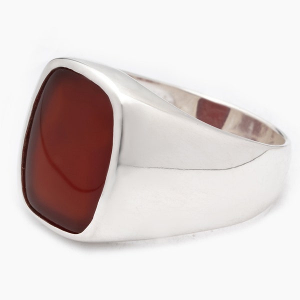 Red Agate Ring / Modern Useful Silver Ring / Mens Silver Ring / Men's Statement Ring / Modern Design Ring / Gift For Good Luck / Men Gift