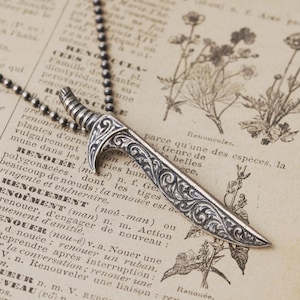 Oxidized Sterling Silver Sword Pendant: Handmade Knife Necklace