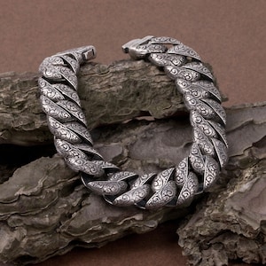Oxidized Sterling Silver Cuban Link Bracelet: Medieval Style Mens Jewelry