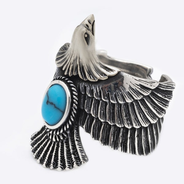 Bague aigle américain / Pierre précieuse turquoise / Bague en argent aigle / Bague Liberty / Bague réglable / Bague Freedom Eagle / Cadeau du Jour de l’Indépendance