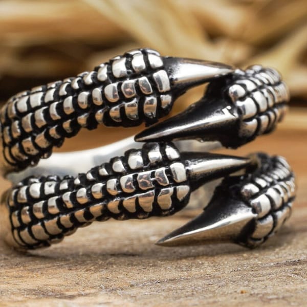 Bague en argent Eagle Claw faite à la main / Bague d’emballage Dragon Claw / Bague en argent sterling 925 pour hommes / Nouveaux bijoux pour hommes Punk / Cadeau fait à la main pour mari