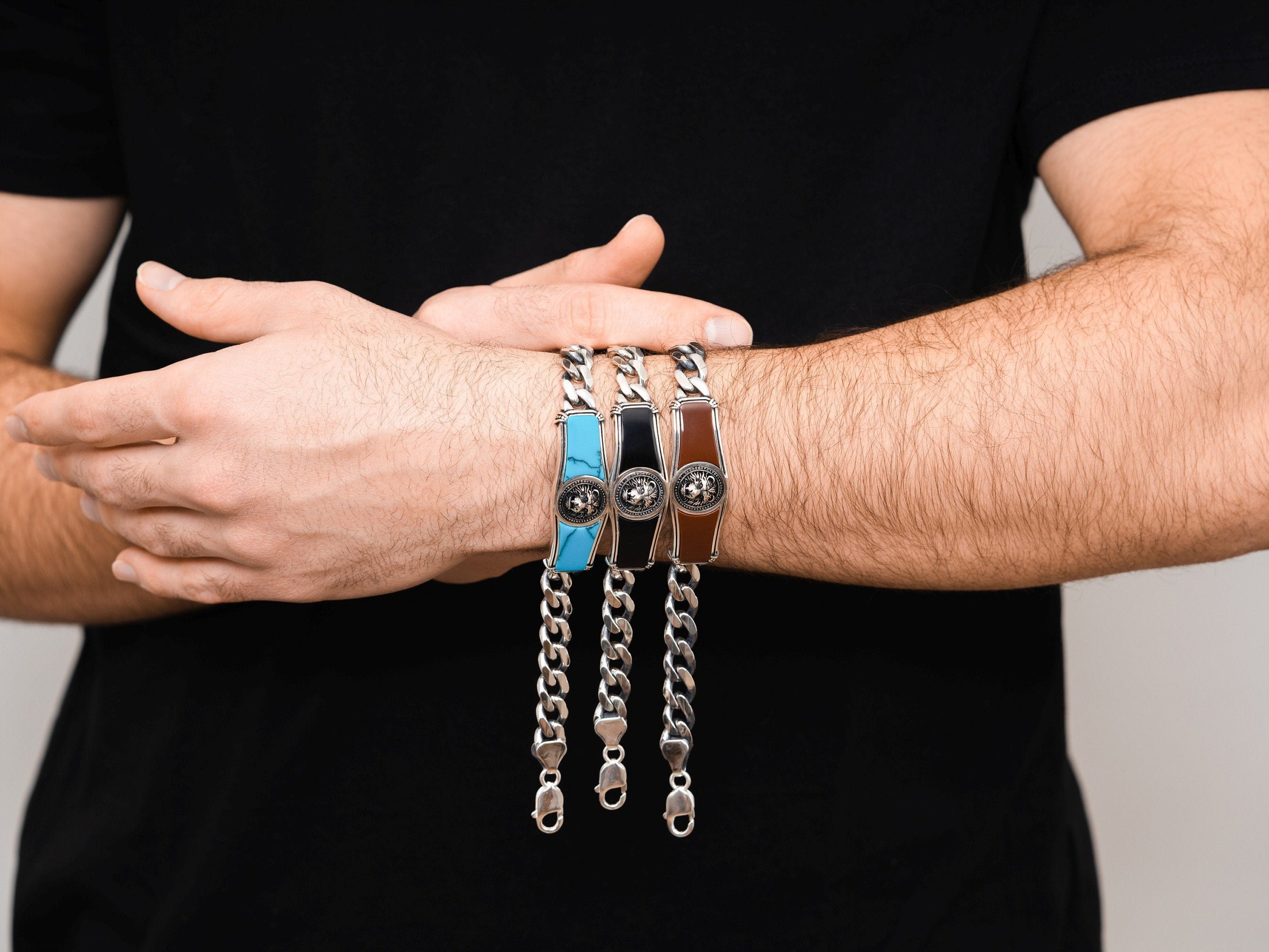 Male Lion Bracelet / Black Onyx Bracelet / Natural Gems Male Lion Bracelet / Black Onyx Bracelet / Natural Gems