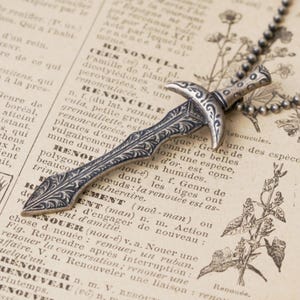 Handmade Sterling Silver Sword Necklace - Oxidized Silver Pendant