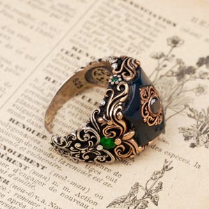 Vintage Green Agate Ring, Handmade 925 Silver Mens Ring, Natural Stone Jewelry, Unique Gift for Dad,Gemstone Jewelry, Gift for Him