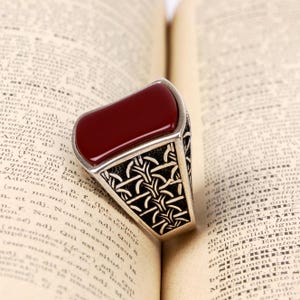 Red Agate Ring for Men: Handmade 925 Sterling Silver Statement Jewelry