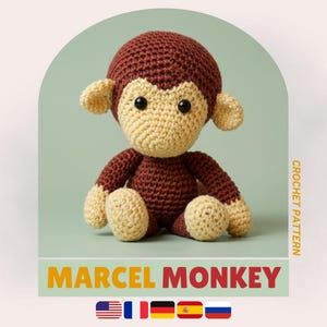 Patrón Marcel el Mono Amigurumi / Juguete Mono de Felpa / Decoración Infantil DIY / Mono de crochet