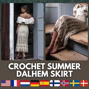 Patrón de falda larga de verano estilo bohemio de ganchillo / Falda de abanico de piña y concha de encaje Dalhem