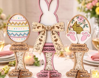 Juego de 3 soportes decorativos de Pascua cortados con láser