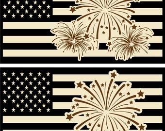 Firework American Flag Laser cut File Digital File Set of Two