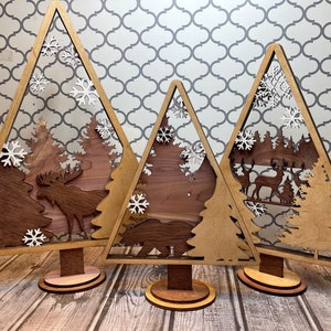 Winter Scene Tree Stands Laser cut Christmas file