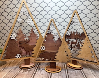 Winter Scene Tree Stands Laser cut Christmas file