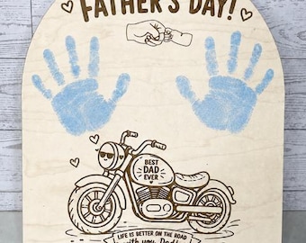Letrero de motocicleta con huella de mano para el Día del Padre, cortado con láser.