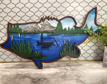 Bass Fishing Scene Laser Cut File: Dad Gift (Digital File)