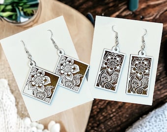 Laser cut Earrings wood earrings flower Mandala earings
