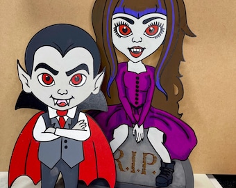 Figuras de vampiros para niño y niña, decoración de Halloween cortada con láser