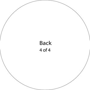 Puede incluir: Parte posterior de un c&iacute;rculo blanco vac&iacute;o con el texto "Back 4 of 4" en el centro.