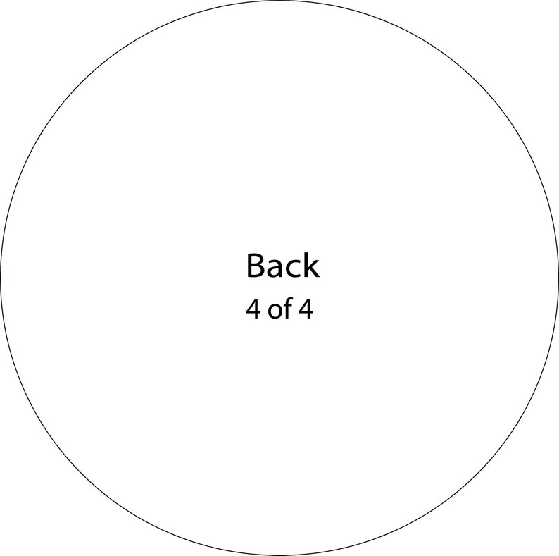 Puede incluir: Parte posterior de un c&iacute;rculo blanco vac&iacute;o con el texto "Back 4 of 4" en el centro.