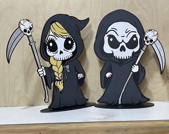 Figura de la Parca para niño y niña, decoración de Halloween cortada con láser.