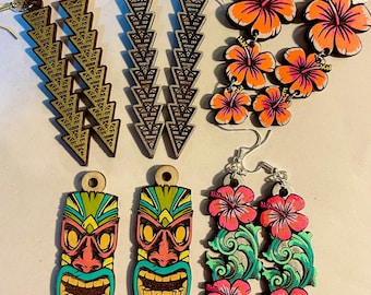 Conjunto de brincos havaianos com corte a laser
