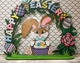 Archivo de corte láser para soporte de conejito de Pascua: Diseño de decoración para el hogar (archivo digital)