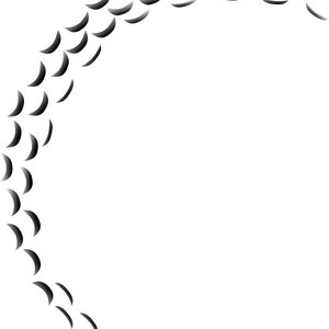 Puede incluir: Una imagen en blanco y negro de una bola de golf con hoyuelos dispuestos en un patr&oacute;n circular.