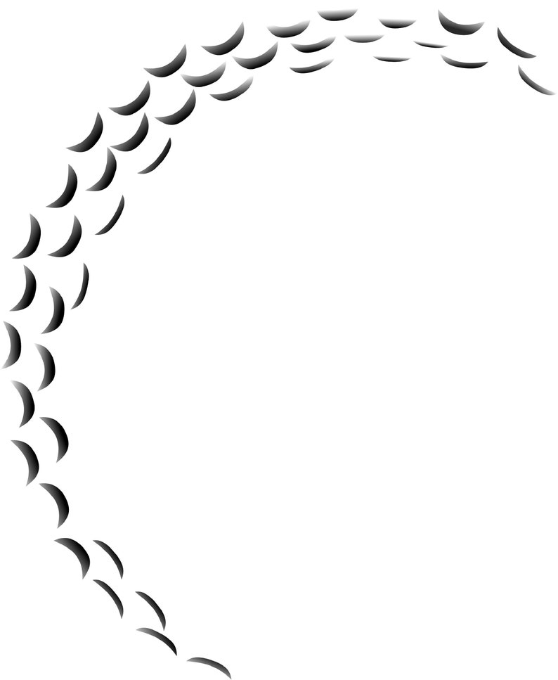 Puede incluir: Una imagen en blanco y negro de una bola de golf con hoyuelos dispuestos en un patr&oacute;n circular.