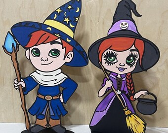 Soportes de mago y bruja para Halloween, decoración de Halloween cortada con láser