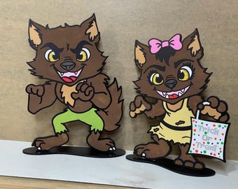 Figuras de hombre lobo para niño y niña, decoración de Halloween cortada con láser.