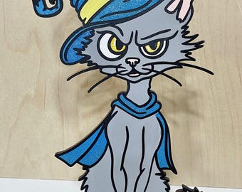 Gato gracioso con disfraz de mago de Halloween, decoración de Halloween cortada con láser