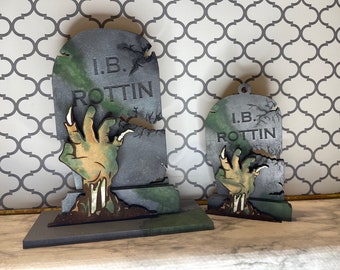 Lápida podrida de I.B. cortada con láser: Archivo digital para decoración de Halloween (SVG y PDF)