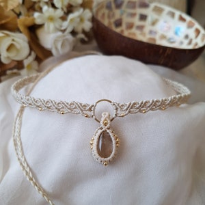 Bohemian Macrame Choker,Gold Rutile Quartz Woven Lace Choker,Gemstone Boho Choker,Hippie Jewelry,Elegant Macrame Choker,Boho Jewelry