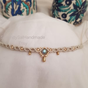 Bohemian Labradorite Choker or Tiara,Thiny Macrame Choker,Woven Boho Choker or Tiara,Adjustable Boho Necklace,Hippie Jewelry