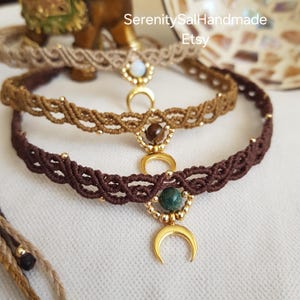 Customizable Bohemian Macrame Choker With Healing Stones,Woven Lace Boho Necklace,Gemstone Choker,Adjustable Macrame Necklace,Hippie Jewelry