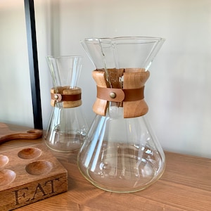 Chemex Leather Collar | Snap-On Buttero Leather Strap | Vegetable Tanned Coffee Maker Accessory | Barista Gift Idea