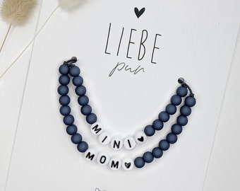 Mom & Mini Armband I Mutter Kind Perlenarmband I Mutterliebe I Mamiherz I Anthrazit I Buchstaben I Geschenk