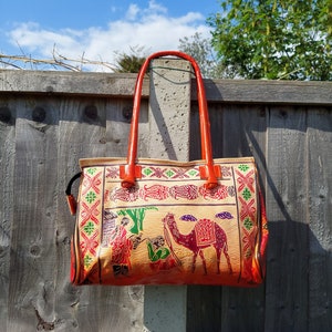 Handpainted leather bag, Hand Tooled 100% leather tote,Hippie boho women&#39;s bag,Vintage leather tote, Sheepskin leather, Unique leather bag