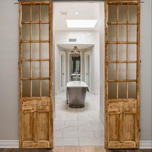 Vintage 15-Panel French Doors: Solid Wood Antique Glass