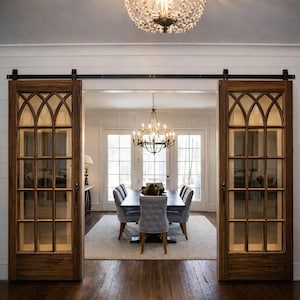 Vintage Glass French Barn Door: Custom Solid Wood Sliding Door