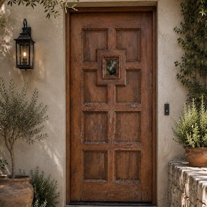 Porta d'ingresso in legno massello realizzata a mano / Porta d'ingresso geometrica / Porte in legno rustiche moderne / Pannello antico