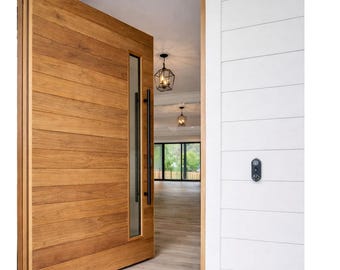 Handcrafted Solid Wood Exterior Door: Modern Vertical Glass Panel