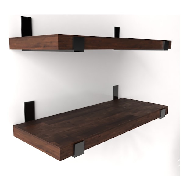 Rustic Solid Wood Shelf, Custom Size Wood Shelf, Rustic Wall Shelf, Farmhouse Kitchen Shelves, Modern Walnut Shelf, Metal Bracket Wood Shelf