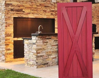 Custom Painted Full X Barn Door, Red Painted Barn Door, Sliding Barn Doors, Solid Door, Rustic Door, Modern Exterior Doors,Wooden Wall Decor