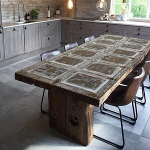 Antique Whitewashed Table, Solid, Custom Size Table, Distressed  Table, Farmhouse Table, Chippy White Distressed Table, Reclaimed Wood Decor