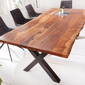 Mesa de borde vivo sólido de tamaño personalizado, belleza de borde vivo, mesa de patas de metal industrial, mesa de comedor moderna, mesa de granja rústica, mesa de conferencias