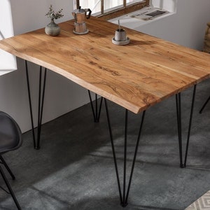 Solid Wood Square Table: Rustic Hairpin Leg Design