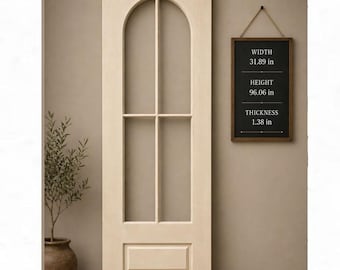 Drzwi wewnętrzne łukowe 32” x 96” | Drzwi w stylu francuskim z litego drewna | Wysoki panel łukowy | Na wymiar