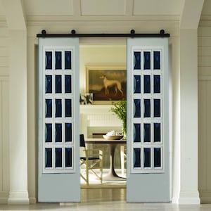 Custom White French Sliding Doors: Solid Wood, Glass Panes