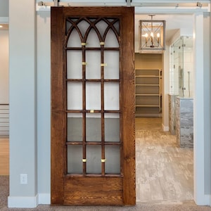 Gothic Arched Glass Door, Rustic Solid Wood Interior - Exterior Door 84”x26” Vintage French Door, Antique Barn Door, Handcrafted Custom Door